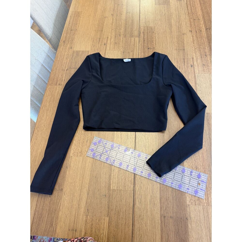 Cotton On Women's Ribbed Long-Sleeve Square-Neck Crop Top - Black M